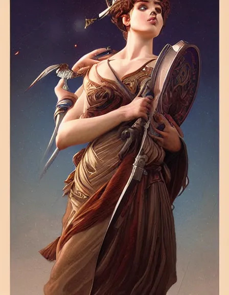 Prompt: athena goddess of wisdom, realistic portrait, symmetrical, highly detailed, digital painting, artstation, concept art, smooth, sharp focus, illustration, cinematic lighting, strength, art by artgerm and greg rutkowski and alphonse mucha and louis theophile hingre