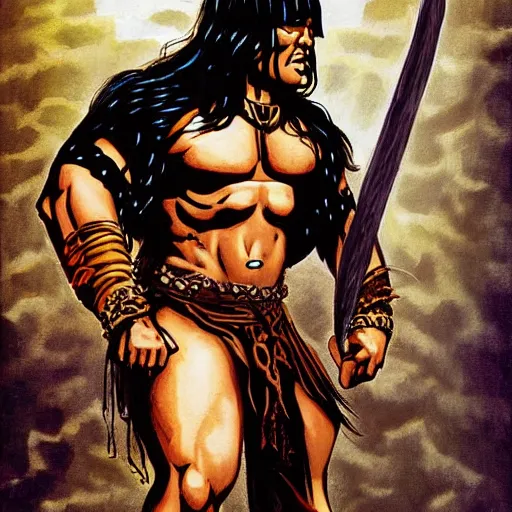 Image similar to conan the barbarian in the style of conan the barbarian by frank frazzetta