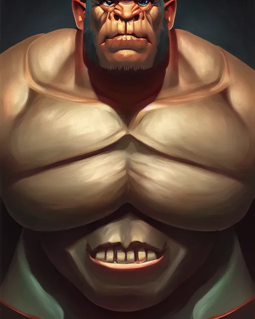 Prompt: « a portrait of a muscular orc, a character portrait by paul kelpe, reddit contest winner, sots art, ilya kuvshinov, 2 d game art, parallax »