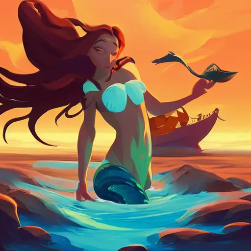 Image similar to painting mermaid treasure on sea of thieves game avatar hero smooth face median photoshop filter cutout vector, behance hd by jesper ejsing, by rhads, makoto shinkai and lois van baarle, ilya kuvshinov, rossdraws global illumination