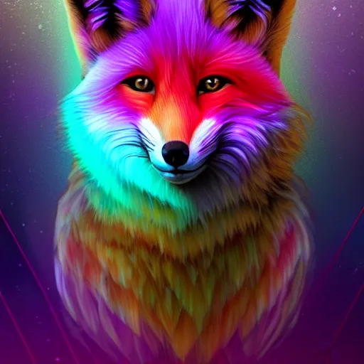 Prompt: digital fox, retrowave palette, flowy digital world, highly detailed, electric breeze, anatomically correct vulpine, synth feel, fluffy face, ear floof, flowing fur, super realism, accurate animal imagery, 4 k digital art