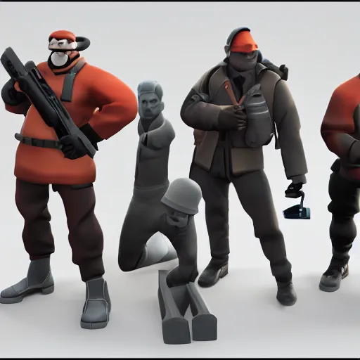 Image similar to 3d render minimalistic octane team fortress characters