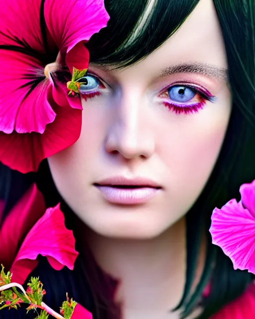 Prompt: an stunning beautiful girl is surrounded by colourful hibiscus flowers and marijuana plants, symmetric face and eyes, manga style, long straight black hair, visible face 8 k, soft focus, melanchonic soft light, volumetric lighting, highly detailed realistic, refined, highly detailed, soft blur outdoor lighting, fine art fashion photography 5 0 mm f 2