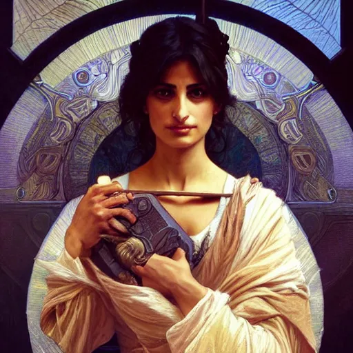 Image similar to Penelope cruz, D&D, fantasy, intricate, cinematic lighting, highly detailed, beautiful, digital painting, artstation, masterpiece, concept art, smooth, sharp focus, illustration, art by Artgerm Greg Rutkowski Alphonse Mucha and william-Adolphe Bouguereau