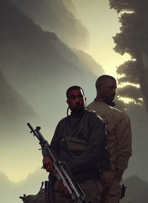 Image similar to highly detailed portrait kanye holding rifle in gta v stephen bliss unreal engine fantasy art by greg rutkowski loish rhads ferdinand knab makoto shinkai lois van baarle ilya kuvshinov rossdraws tom bagshaw global illumination radiant light detailed intricate environment