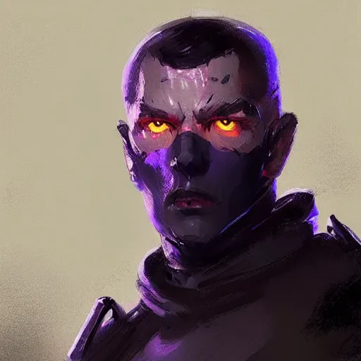 Image similar to concept art of a portrait by greg rutkowski, a soldier of the eternal empire wearing purple and black tactical gear, star wars expanded universe, smooth, sharp focus, artstation hq.