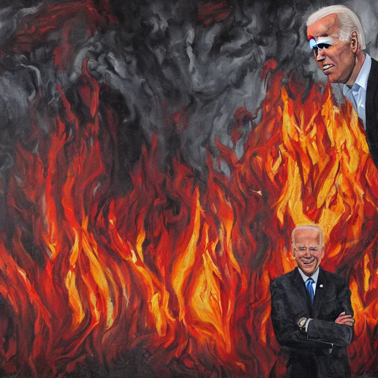 Image similar to Joe Biden in Hell, painting