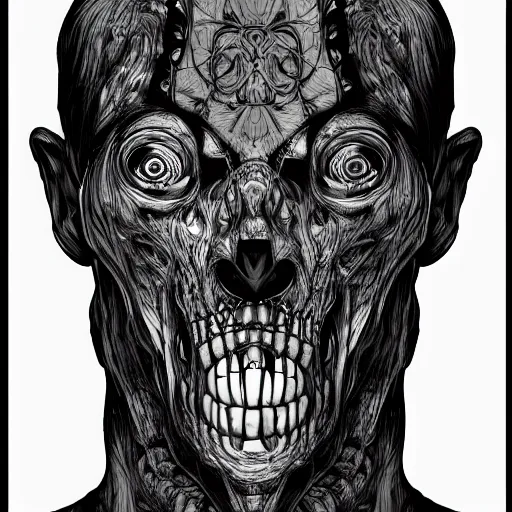 Image similar to black and white illustration creative design, monster, body horror