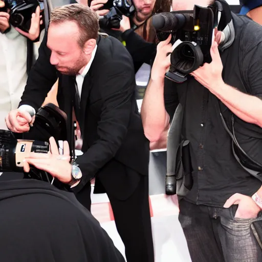 Image similar to hyperrealistic!! Drunk Actor Red Carpet Paparazzi, turtle, 8K, cinematic