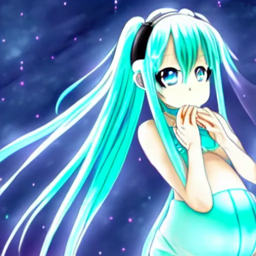 Image similar to hatsune miku pregnant with triplets at 4 0 weeks, baby movings in belly, anime art, trending on pixiv