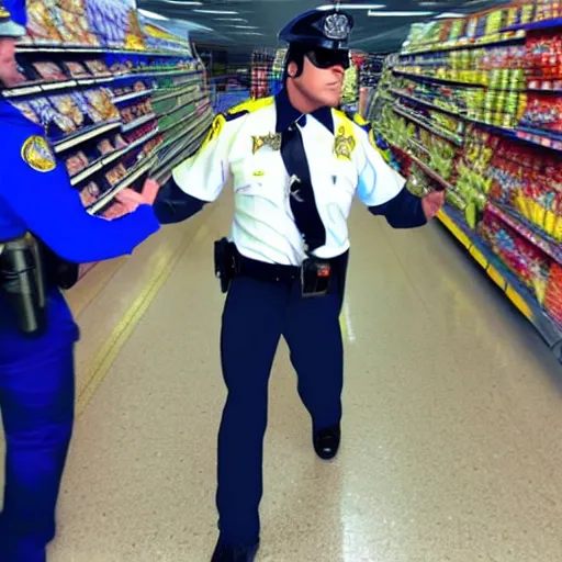 Image similar to Captain Falcon being arrested at Wal-mart, high quality, phone photography