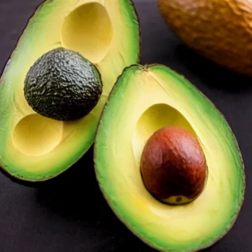 Image similar to an avocado sliced in half. the middle of the avocado resembles chuck norris