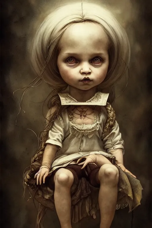 Image similar to kid doll toy design | esoteric symbolism | jean - baptiste monge, esao andrews, bastien lecouffe - deharme, tim jacobus, ken currie | ultra - detailed realism, soft cinematic lighting, hi - fructose, artstation, high - quality, ink watercolors wes anderson poster art