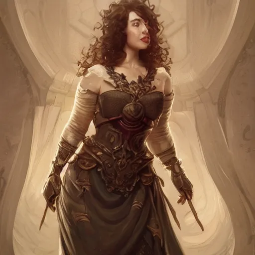 Prompt: ultra realistic illustration, kristen schaal from diablo and baldurs gate, intricate, elegant, highly detailed, digital painting, artstation, concept art, smooth, sharp focus, illustration, art by artgerm and greg rutkowski and alphonse mucha