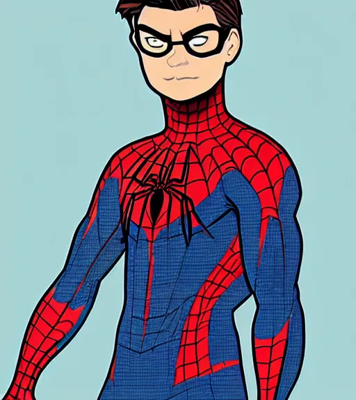 Prompt: very handsome peter parker with his spider suit around his waist, looking seductive, digital art