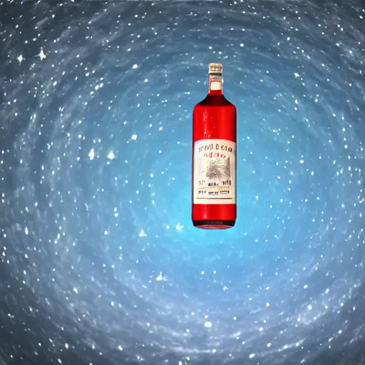 Image similar to A Vodka Bottle flying on the universe, 8K, Ultra Detailed, Very Impressive, smooth and sharp focus