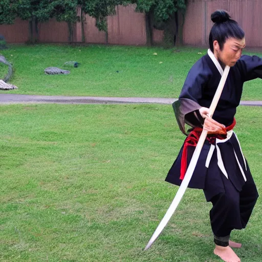 Prompt: samurai practicing with a katana