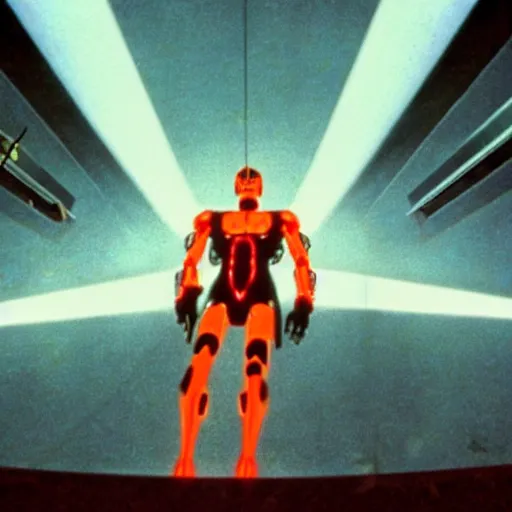 Image similar to movie still of a cyborg evangelion, cinematic composition, cinematic light, warm lighting criterion collection, by david lynch and edgar allan poe