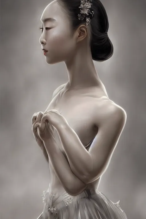 Image similar to hyperrealistic photography of a highly detailed and symmetrical gorgeous taiwanese female ballerina in the style of vargas and wlop, highly detailed, face symmetry, masterpiece, award - winning, sharp focus, intricate concept art, ambient lighting, 8 k, artstation