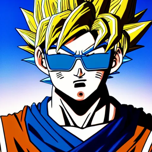 Image similar to portrait of goku from dragon ball wearing shades and a gold chain incredibly detailed, color, smooth, concept art, illustration,