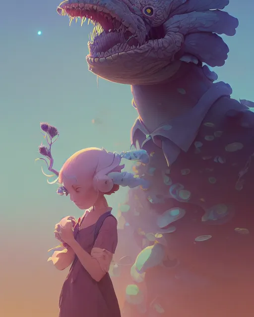 Image similar to highly detailed surreal vfx portrait of strange but cute creatures by studio ghibli, stephen bliss, unreal engine, greg rutkowski, loish, rhads, beeple, makoto shinkai and lois van baarle, ilya kuvshinov, rossdraws, tom bagshaw, alphonse mucha, global illumination, detailed and intricate environment