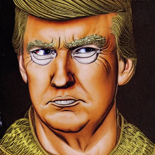 Prompt: donald trump as a knight, shinning armor, knights armor, donald trumps sexy face, by hans thoma