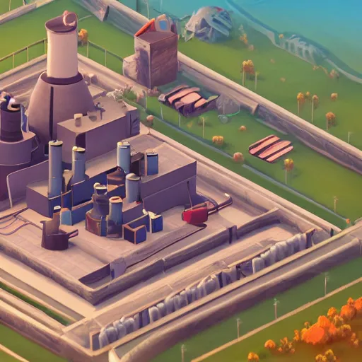 Prompt: rpg game small town power plant isometric viewpoint trending on artstation unreal engine low poly