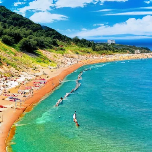 Image similar to a summer day in a romanian beach, 8 k, extremely high detail, photo realistic