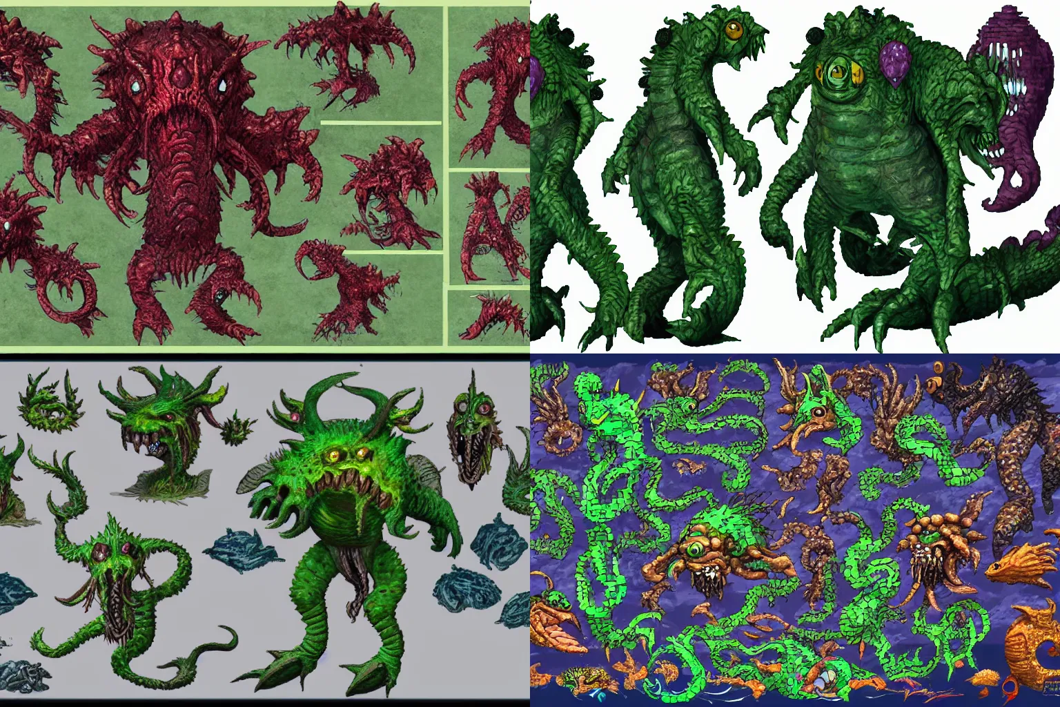 Prompt: spritesheet for an aquatic - themed variant of a cacodemon from doom