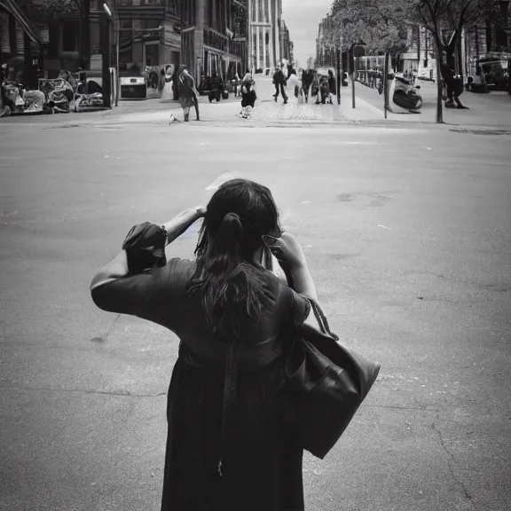 Prompt: photo of a young woman in the style of Vivian Maier