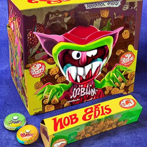 Image similar to goblin cereal box