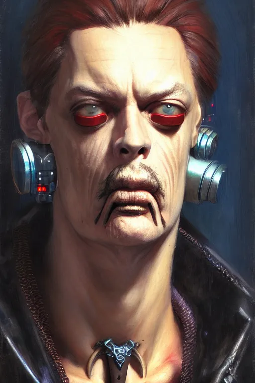 Image similar to character portrait cyberpunk warhammer 4 0 k steve buscemi, character design, painting by gaston bussiere, katsuya terada, frank frazetta, tom of finland, trending on artstation