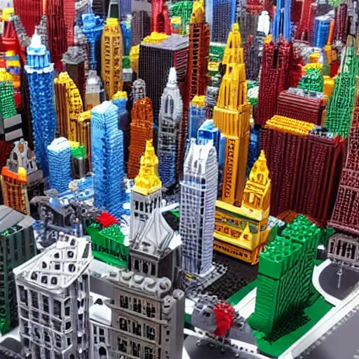 Image similar to large city lego set built entirely out of legos, very intricate and detailed, photorealistic