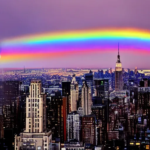 Image similar to rainbow with impossible color spectrum in the sky of new york city