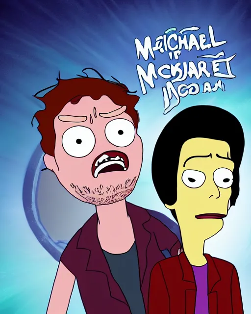 Image similar to portrait of michael jackson in the style of justin roiland. cinematic lighting. style of rick & morty. photographic, photography. by justin roiland