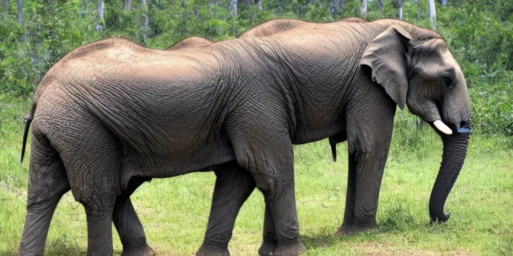 Prompt: photo of an elephant, there is a forest growing out from the skin of it's back