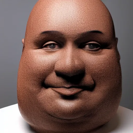 Image similar to a 53 year old man, made of chocolate. overweight, long face, wide face, chubby face, handsome, with a goatee beard, very short shaved gray hair, heavy-set lower jaw, brown eyes, wide nose