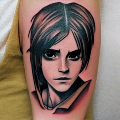 Image similar to tattoo of anime emma watson on arm back
