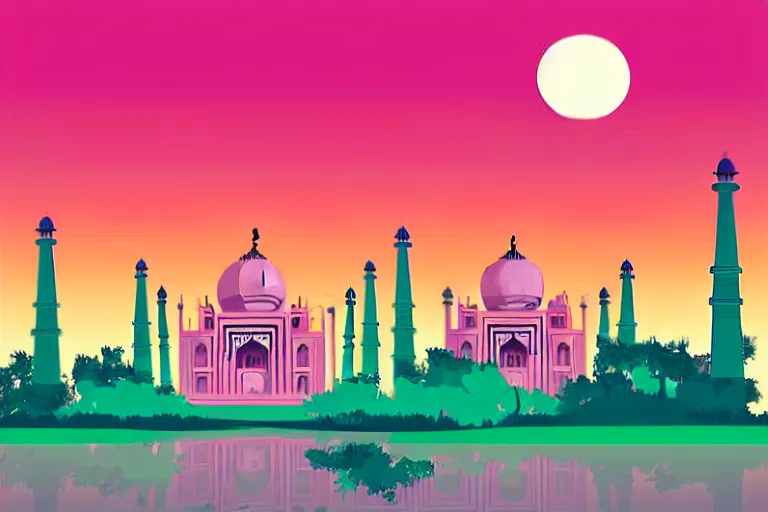 Image similar to minimalist boho style art of colorful taj mahal at sunrise, illustration, vector art