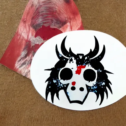 Image similar to die cut sticker, princess mononoke mask, splatter paint