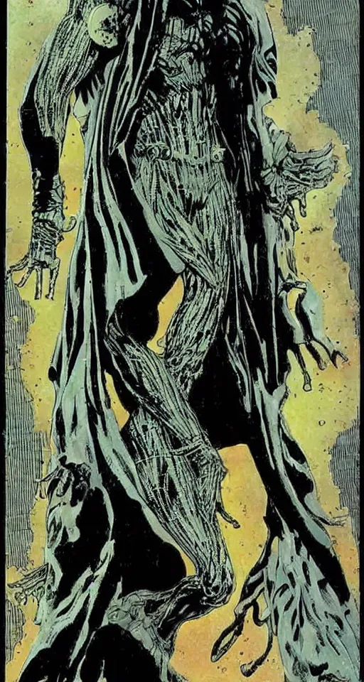 Image similar to dc comics the sandman character morpheus designed by hr giger moebius