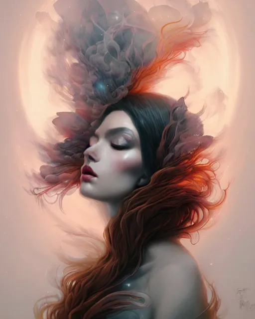 elegant woman cloaked in ethereal feathers and smoke, | Stable ...