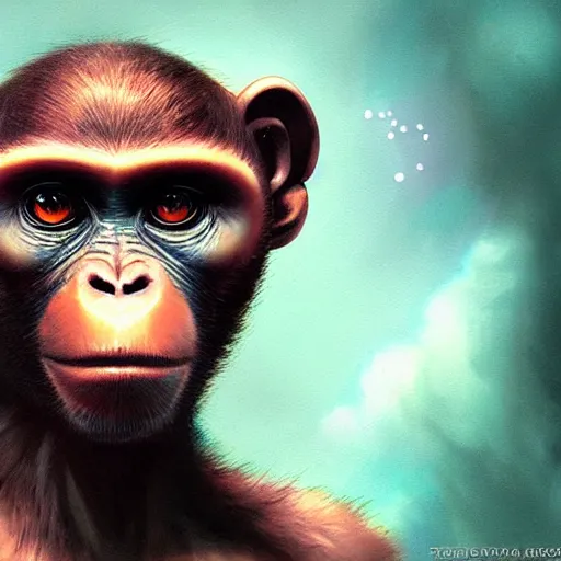 Prompt: biopunk lofi portait of an monkey, Pixar style, by Tristan Eaton Stanley Artgerm and Tom Bagshaw.