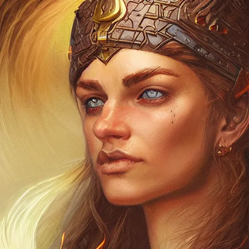 Prompt: the female flame wizard as a realistic d & d fantasy character, closeup portrait art by donato giancola and greg rutkowski, vintage retro, realistic face, digital art, trending on artstation, symmetry!!