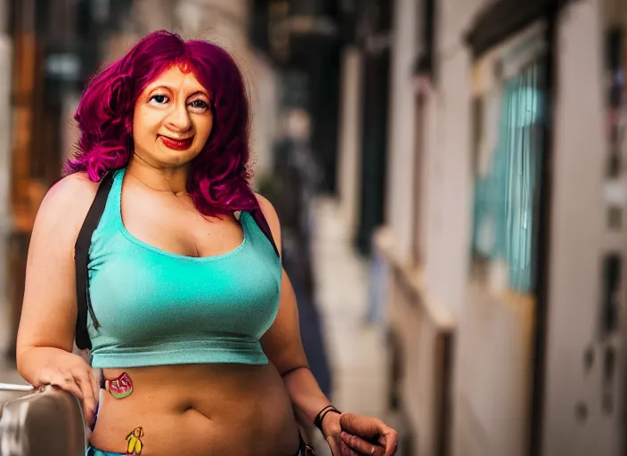 Prompt: portrait photo still of real life futurama character leela, 8 k, 8 5 mm f 1. 8