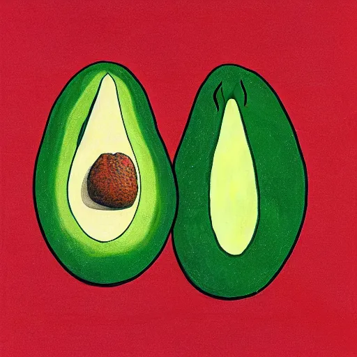 Prompt: a smiling avocado and a happy raspberry hugging, watching the world burn with fire, done in the style of old botanical illustrations, matisse, caravaggio, basquiat, japanese art, 4 k