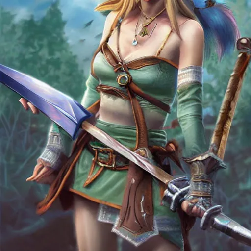 Prompt: detailed princess zelda slaying zombies ntricate, hyper detailed, realistic, oil painting, cinematic lighting