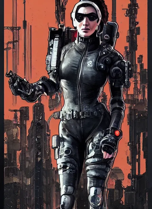 Prompt: cyberpunk blackops spy. catsuit. portrait by ashley wood and alphonse mucha and laurie greasley and josan gonzalez and james gurney. spliner cell, apex legends, rb 6 s, hl 2, d & d, cyberpunk 2 0 7 7. realistic face. dystopian setting.