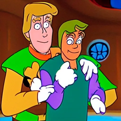 Image similar to 1969 Scooby Doo episode where Shaggy meets donald trump