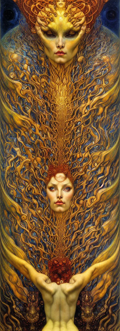 Image similar to Divine Chaos Engine by Karol Bak, Jean Delville, William Blake, Gustav Klimt, and Vincent Van Gogh, symbolist, visionary